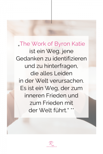 Foto im Hintergrund mit Handshake zweier Frauen. Überlagert mit folgendem Text: „The Work of Byron Katie ist ein Weg, jene Gedanken zu identifizieren und zu hinterfragen, die alles Leiden in der Welt verursachen. Es ist ein Weg, der zum inneren Frieden und zum Frieden mit der Welt führt.“